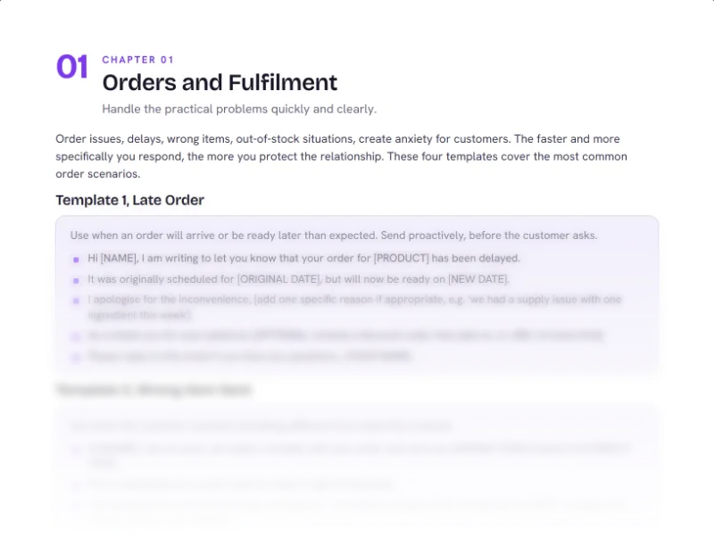 Top of page 4 of AI Customer Service Response Templates, from the AI Small Business Starter Kit