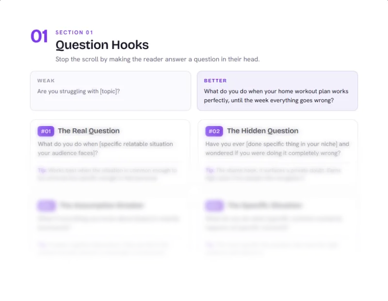 Top of page 4 of Caption + Hook Bank, from the AI Content Creator Kit