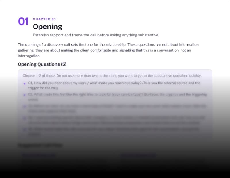 Top of page 4 of Discovery Call Question Bank, from the Freelancer ClientFlow Kit